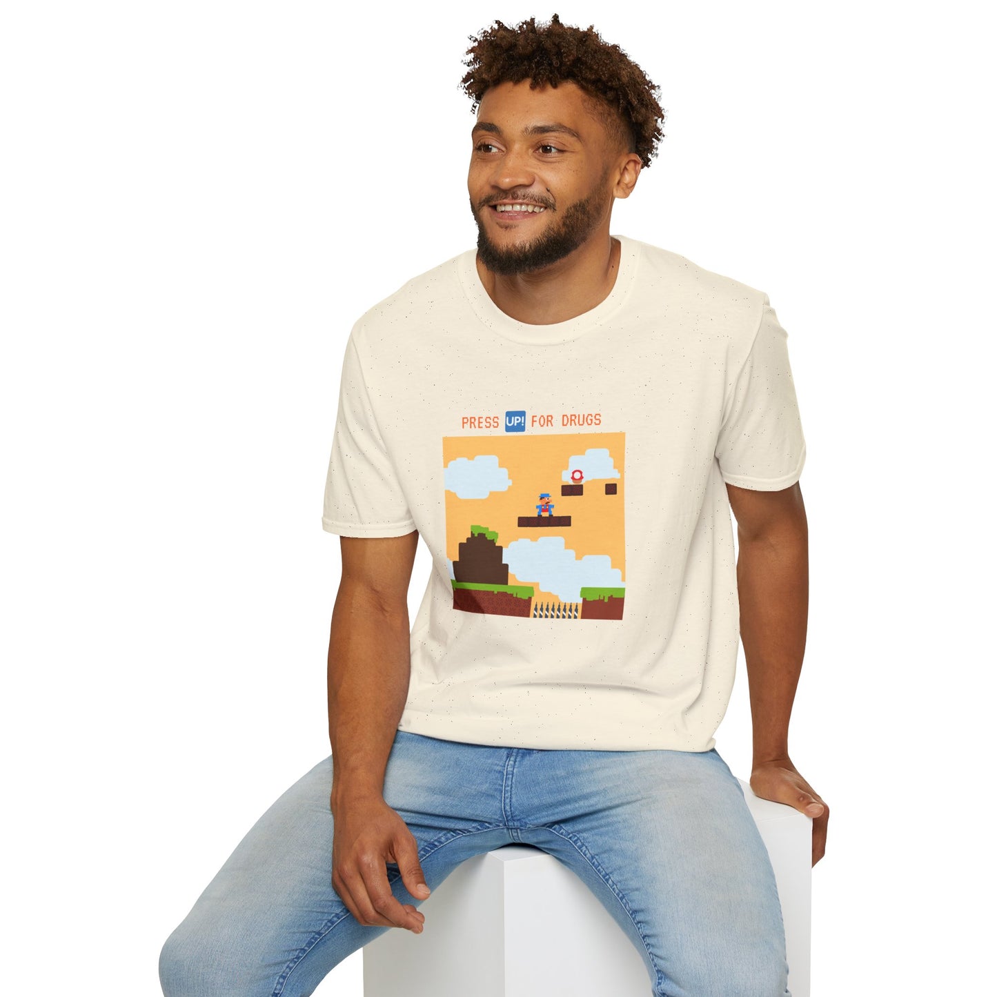 Retro Pixel Game T-Shirt — "Press Up for Brains" Arcade Tee