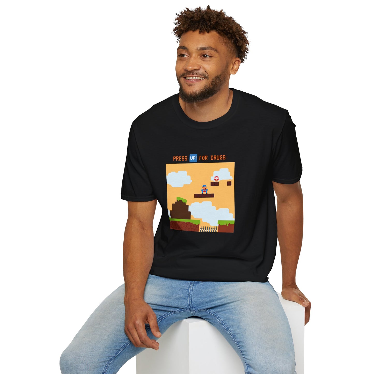 Retro Pixel Game T-Shirt — "Press Up for Brains" Arcade Tee