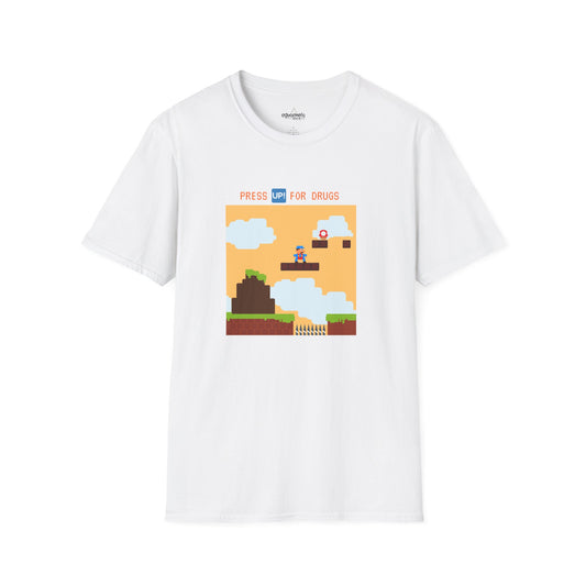 Retro Pixel Game T-Shirt — "Press Up for Brains" Arcade Tee